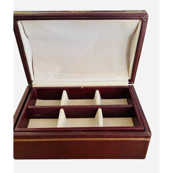 Vintage SWANK Designer Burgundy Faux Leather Jewelry Box Made in Sweden - Picture 6 of 12